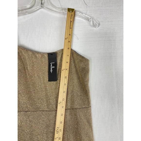 Lulu’s Small Gold Gown Spaghetti Strap Body Con Maxi Dress Side Slit Prom Formal - Picture 12 of 14